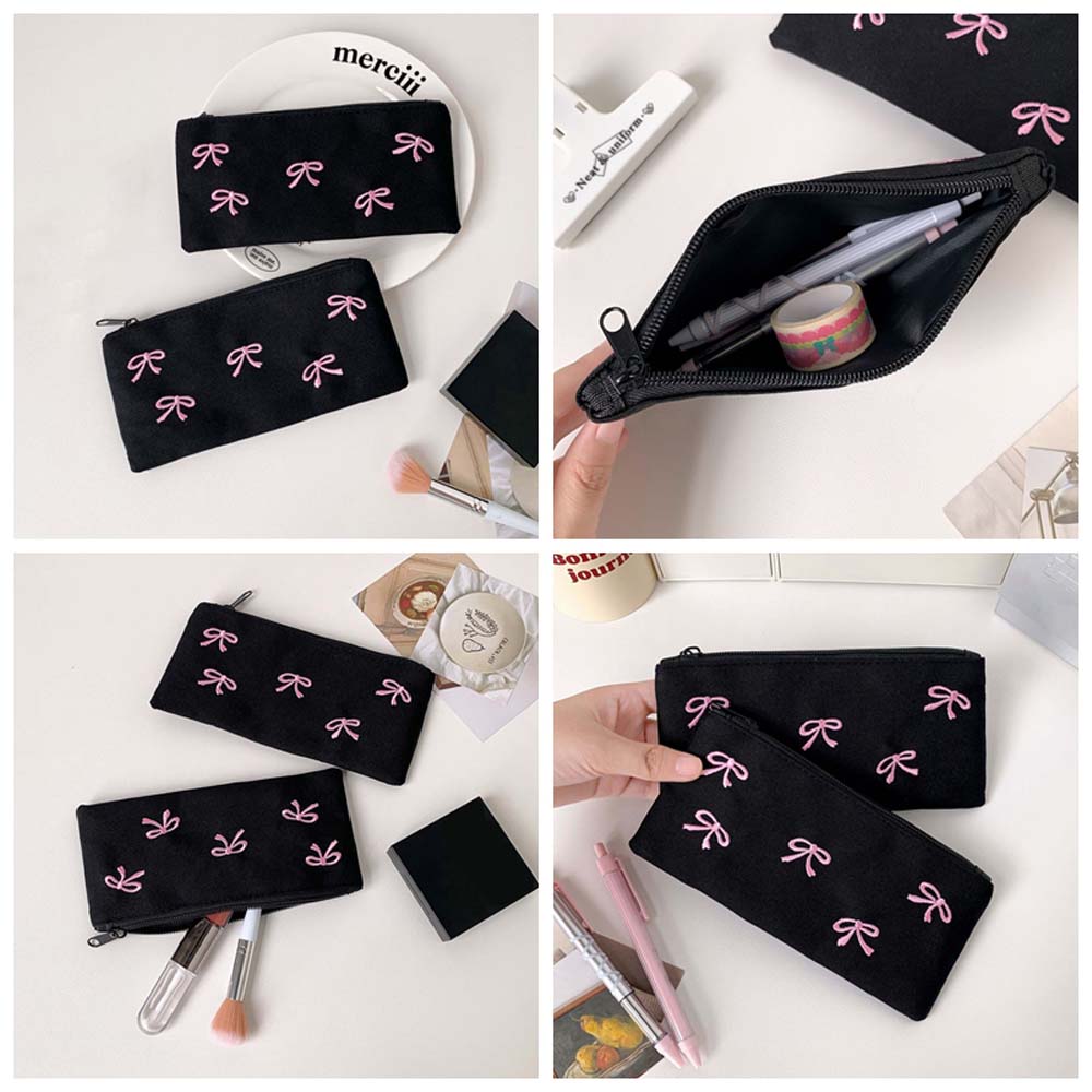 Aesthetic Large Pencil Case Pouch - Sac de papeterie à nœud papillon,