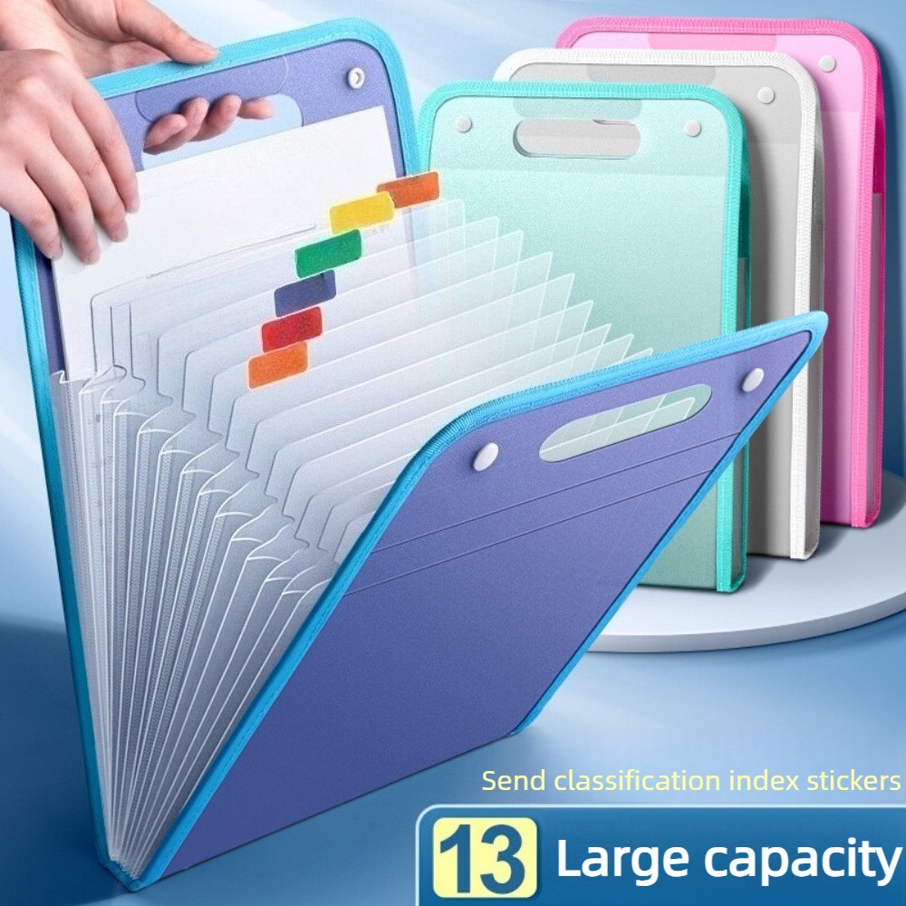 Expandable Accordion File Folder 13 Pockets - Porte-documents accordéon translucide à 13 poches,