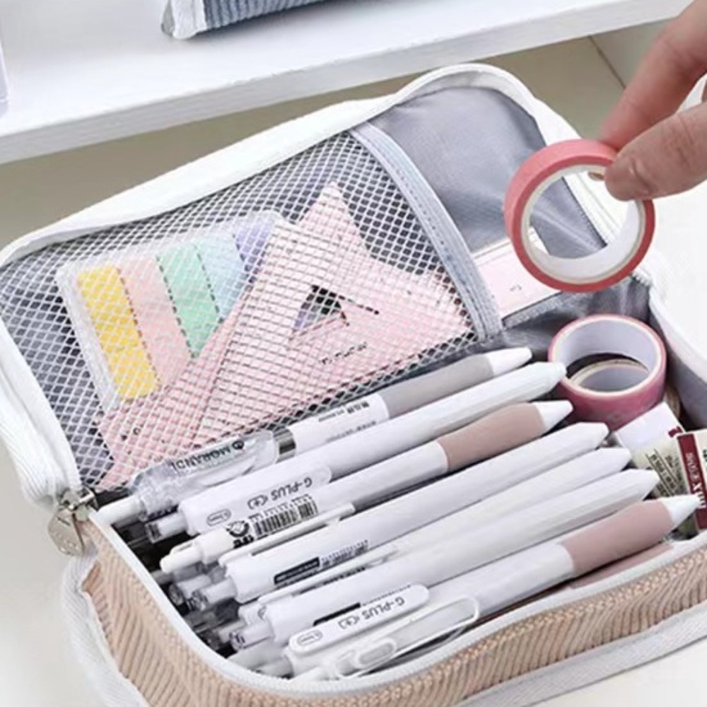 Aesthetic Large Pencil Case Pouch - Sac de rangement de bureau rose,