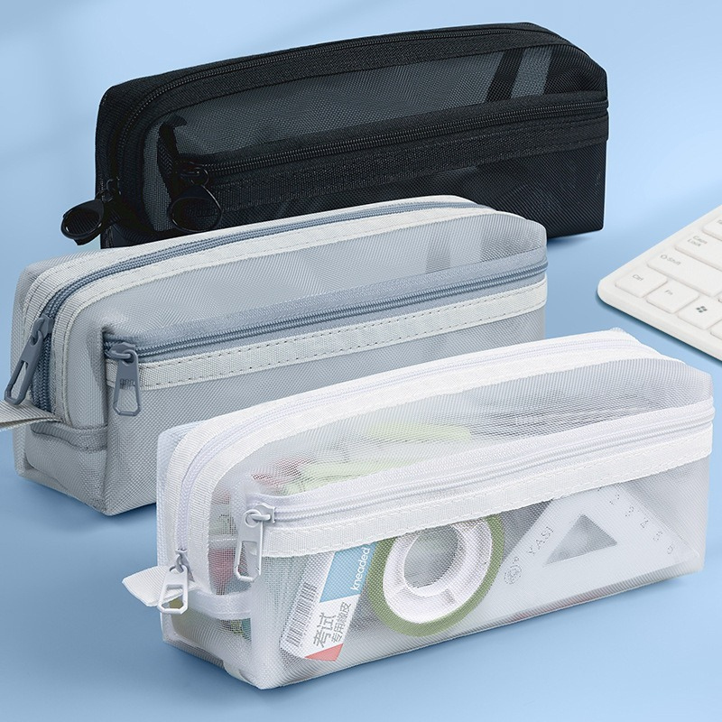 Clear Mesh Pencil Pouch For Exam - Trousse à crayons double couche en