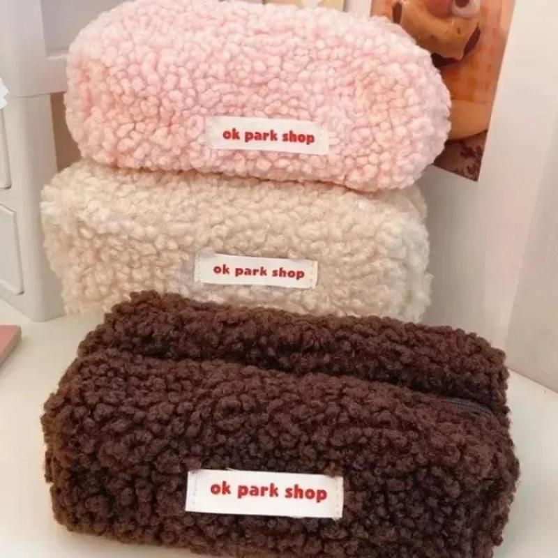 Aesthetic Large Pencil Case Pouch - Sac de rangement en peluche agneau,