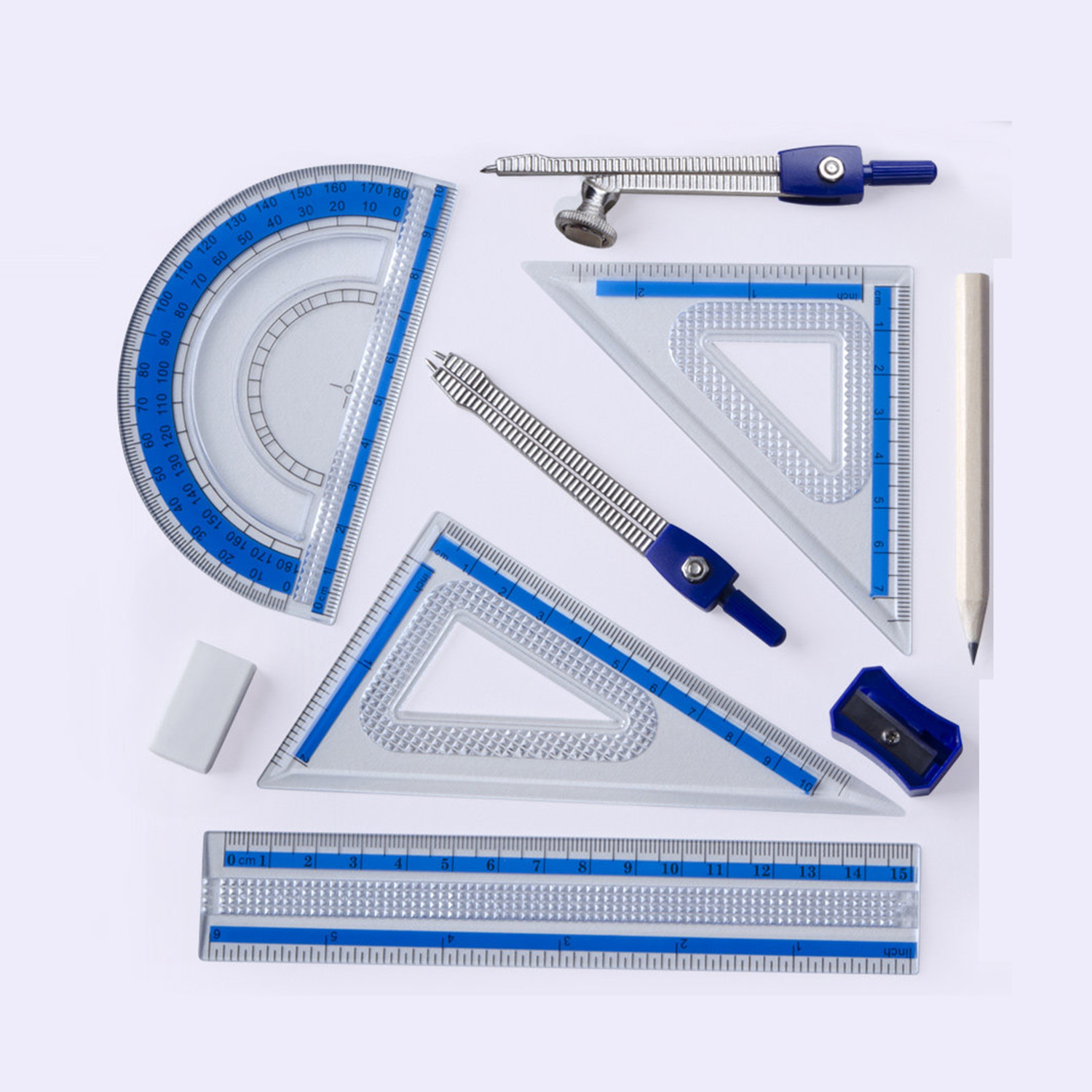 Math Geometry Set With Compass - Lot de 10 instruments de géométrie
