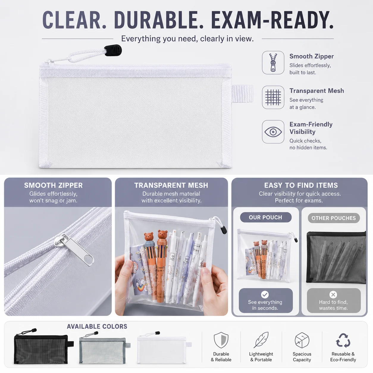 Pochette à crayons transparent - Clear Mesh Pencil Pouch For Exam avis et prix