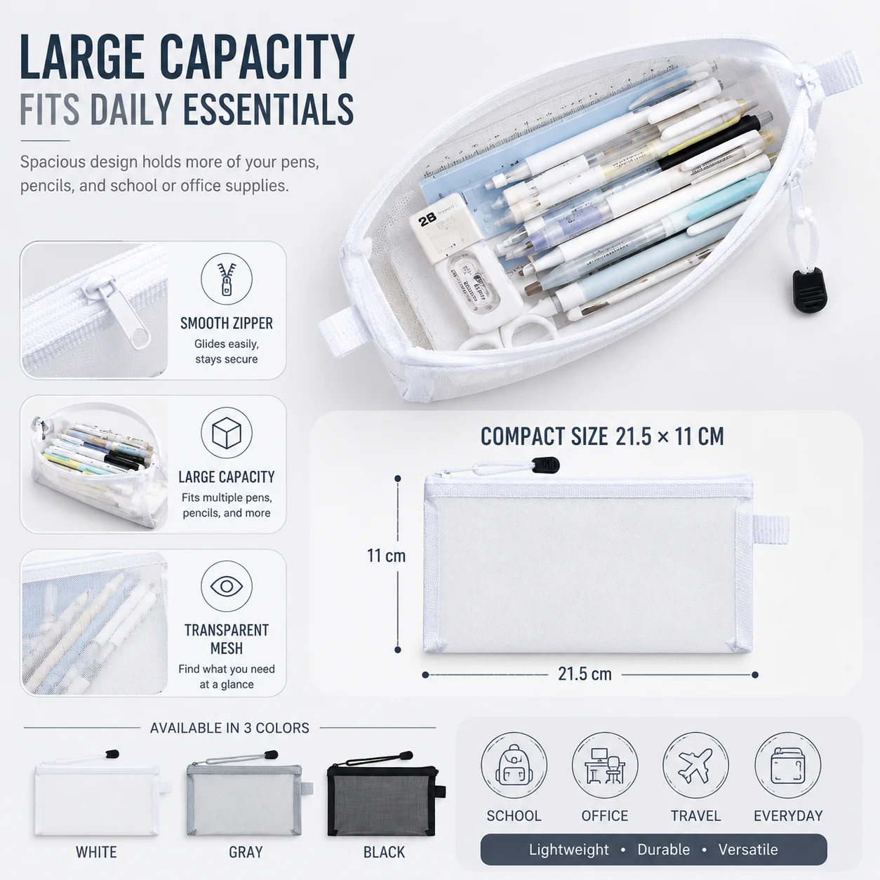 Trousse à crayons transparente - Clear Mesh Pencil Pouch For Exam avis et prix