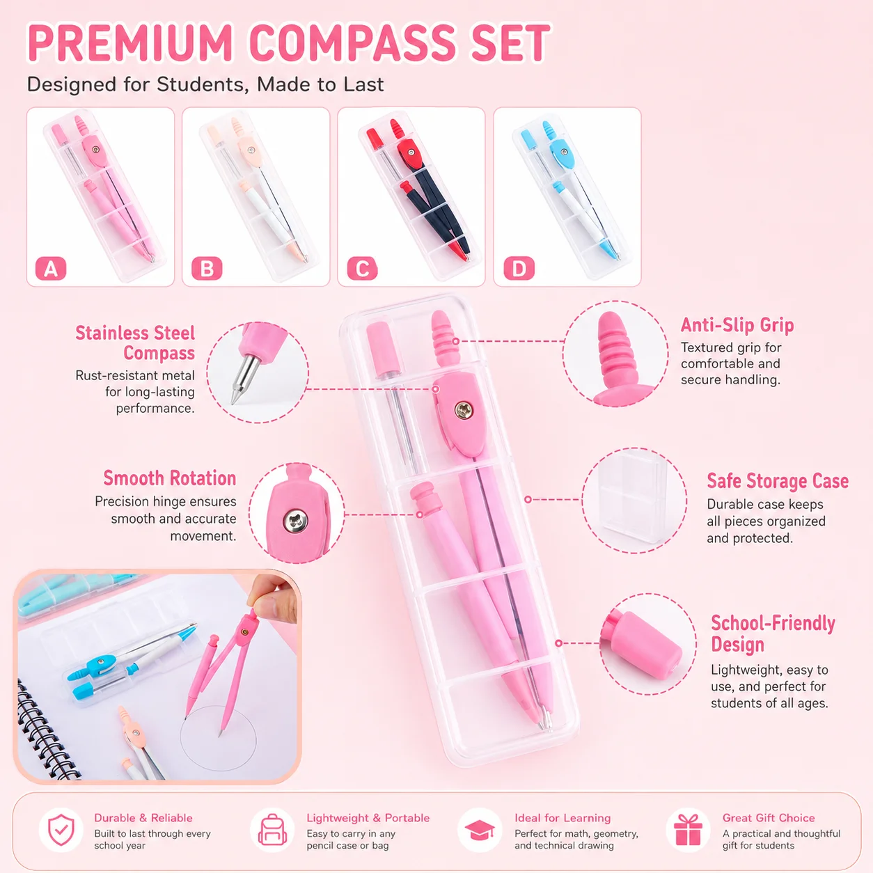 Ensemble de compas en acier in - Math Geometry Set With Compass avis et prix